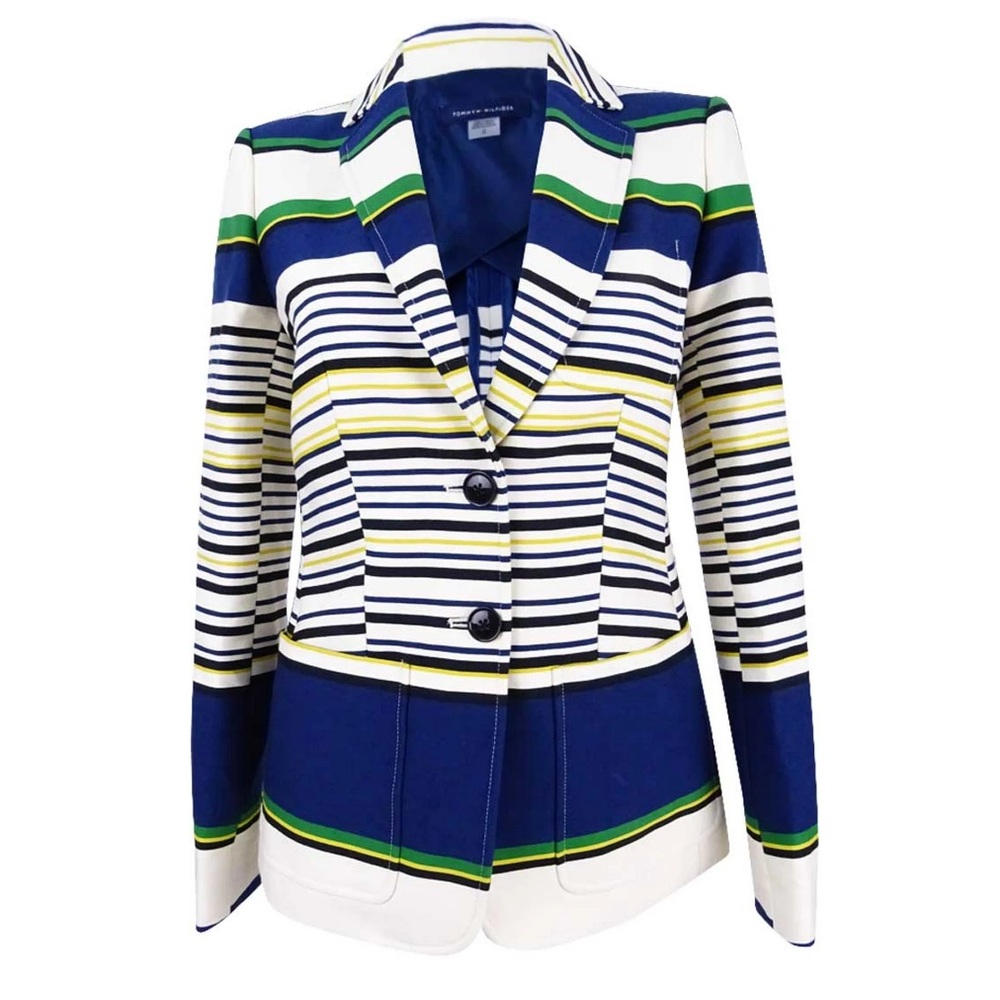 NWT Tommy Hilfiger Women's Three-Pocket Striped Blazer - Indigo Multi Size 10
